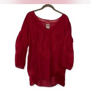 Fairy goth Vintage Silk Yoana Baraschi Deep Red V-Neck Embroidered blouse S